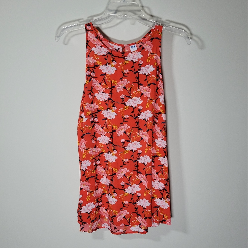 Old Navy Orange Floral Tank Top, Size Medium